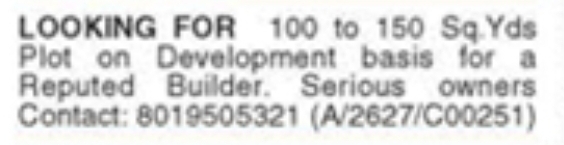 Plot Wanted: Land for Joint Development