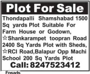 Plots For Sale: Multiple Locations Hyderabad