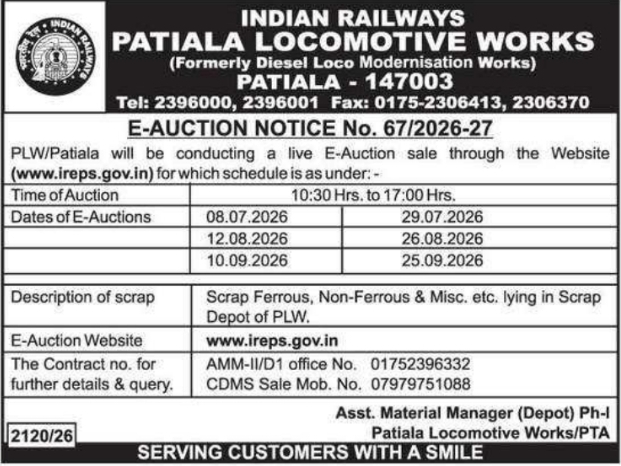 PLW Patiala Scrap Disposal E-Auction Notice