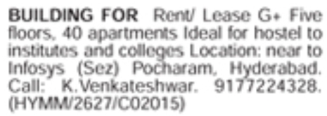 Pocharam Building for Rent/Lease
