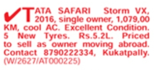 Pre-Owned Car for Sale: Tata Safari Storme VX, Kukatpally