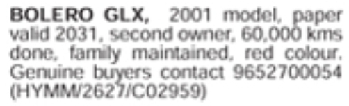 Pre-Owned SUV for Sale: Mahindra Bolero GLX (2001)
