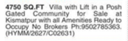 Premium Villa For Sale: Kismatpur, Hyderabad