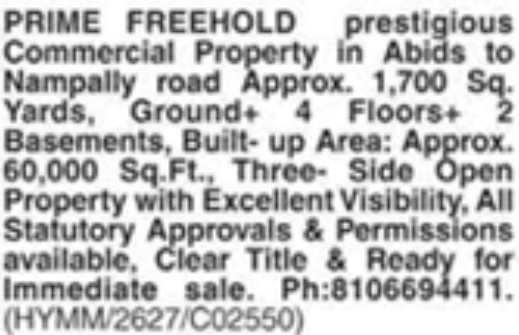 Prime Commercial Property for Sale: Abids to Nampally Road, Hyderabad