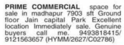 Prime Commercial Space for Sale: Madhapur, Hyderabad