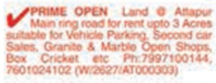 Prime Open Land for Rent: Attapur, Hyderabad