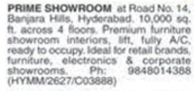 Prime Showroom for Rent: Banjara Hills, Hyderabad