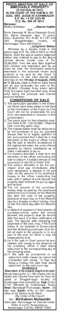 Proclamation of Sale: Court-Ordered Auction of House Property