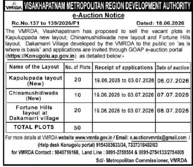 Property e-Auction Notice VMRDA Visakhapatnam
