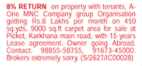 Property for Sale: Pre-Leased MNC Space on Karkhana Main Road