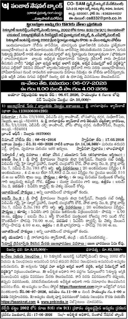 Property Mega e-Auction Notice Punjab National Bank Nellore