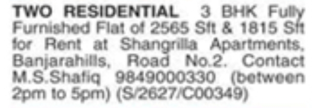 Property Rent: Banjara Hills Fully Furnished 3 BHK Flats