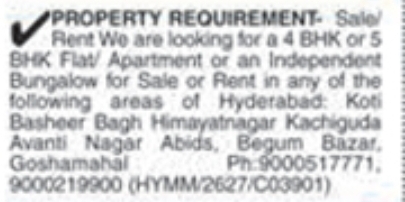 Property Requirement: Koti & Nearby Areas, Hyderabad