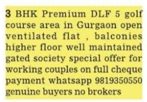 Property Sale: 3 BHK Premium Flat in DLF Phase 5