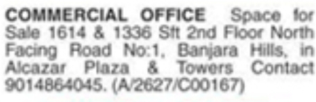 Property Sale: Banjara Hills Commercial Office Space