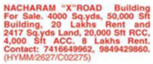 Property Sale: Commercial Buildings and Land at Nacharam "X" Road