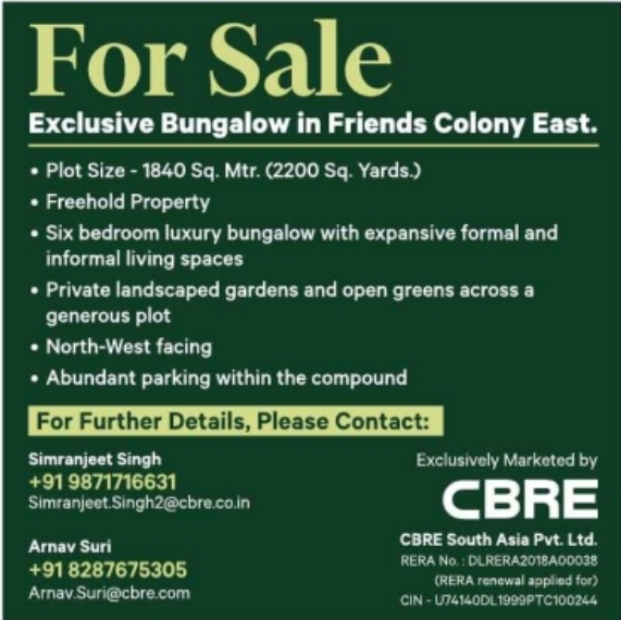 Property Sale: Exclusive Bungalow in Friends Colony East