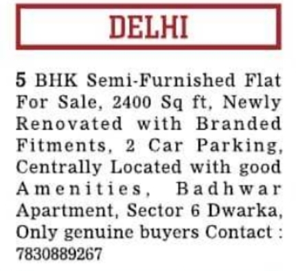 Property Sale Notice: 5 BHK Flat in Dwarka