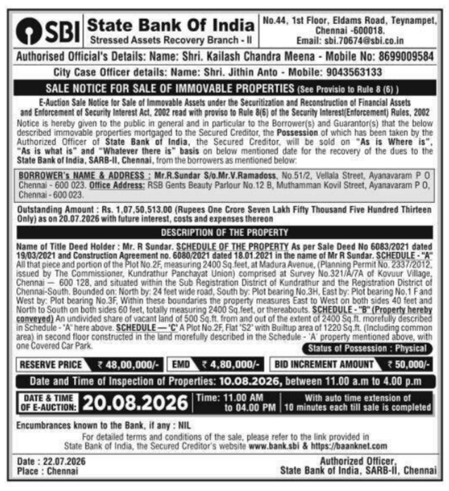 Property Sale Notice by State Bank of India