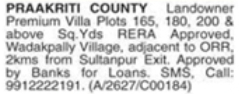 Property Sale: Premium Villa Plots at Praakriti County Wadakpally