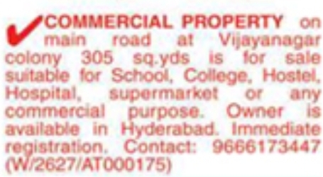 Property Sale: Vijayanagar Colony Commercial Property