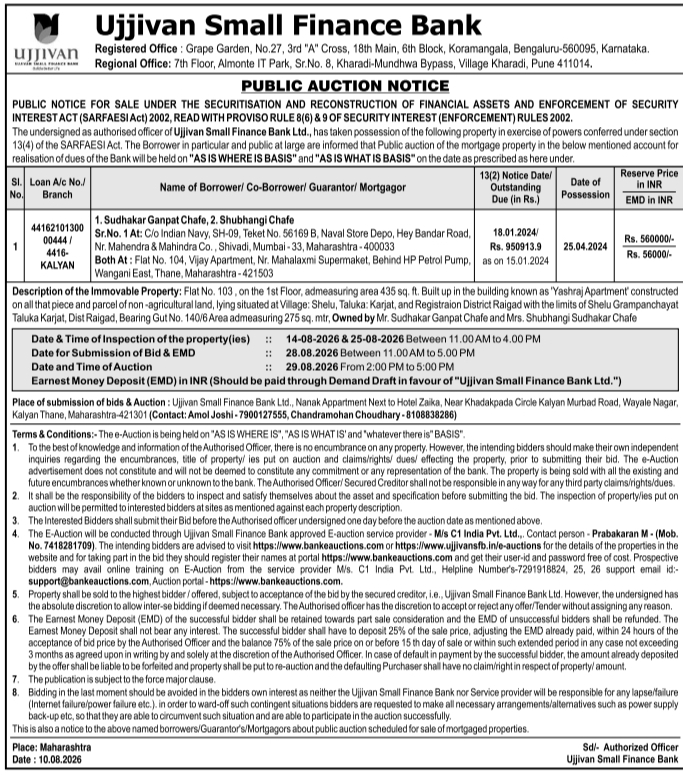 Public Auction Notice for Immovable Property Sale by Ujjivan Small Finance Bank