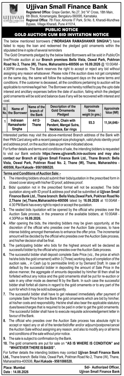 Public Auction Notice for Pledged Gold Ornaments