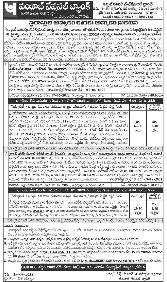 Punjab National Bank E-Auction Sale Notice