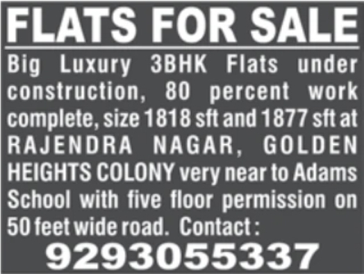 Rajendra Nagar: Golden Heights Colony 3BHK Luxury Flats Sale