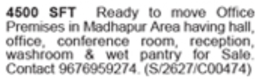 Ready to Move Office Premises for Sale: Madhapur