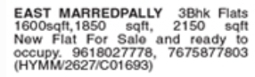 Ready to Occupy 3 BHK Flats in East Marredpally