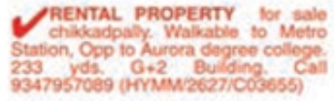 Rental Property for Sale: Chikkadpally, Hyderabad