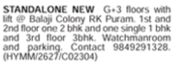 RK Puram Standalone New Building for Sale
