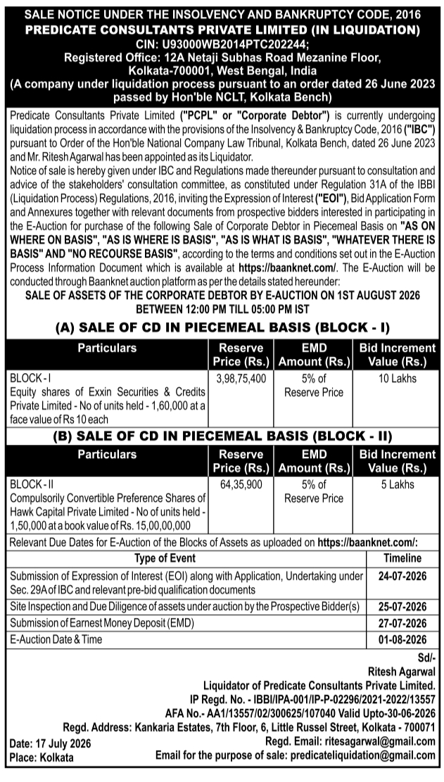 Sale Notice: Asset Auction under IBC
