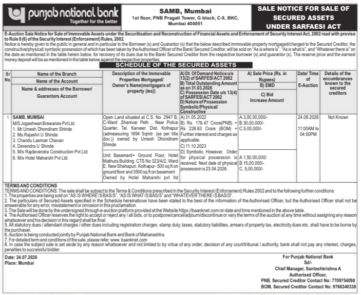 Sale Notice: Public E-Auction of Secured Commercial and Open Land Assets