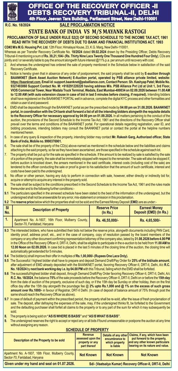 Sale Proclamation Notice: Real Estate E-Auction