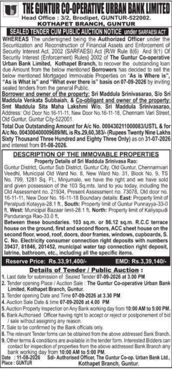 Sealed Tender Cum Public Auction Notice by GCUBL