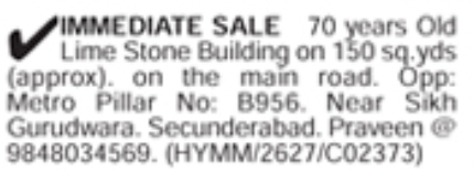 Secunderabad Building for Immediate Sale