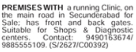 Secunderabad Clinic Premises For Sale