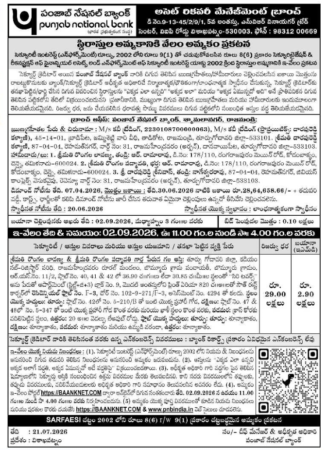 Secured Asset Sale Auction by Punjab National Bank
