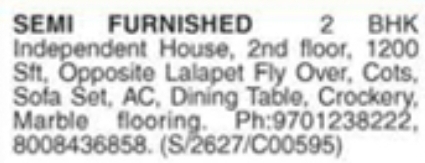 Semi Furnished 2 BHK for Rent: Lalapet, Hyderabad