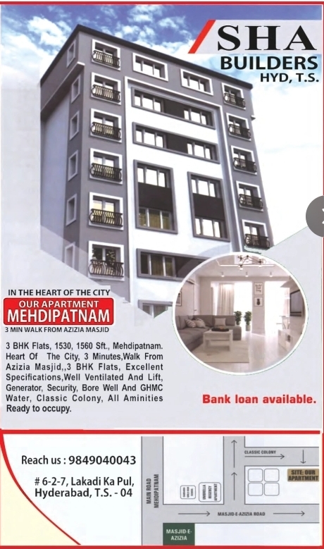 SHA Builders 3 BHK Residential Flats for Sale in Mehdipatnam