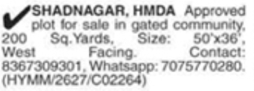 Shadnagar Gated Community 200 Sq Yards Plot for Sale