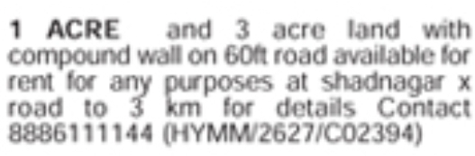Shadnagar Land for Rent
