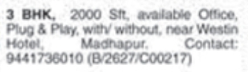 Commercial Space for Rent: Madhapur, Hyderabad