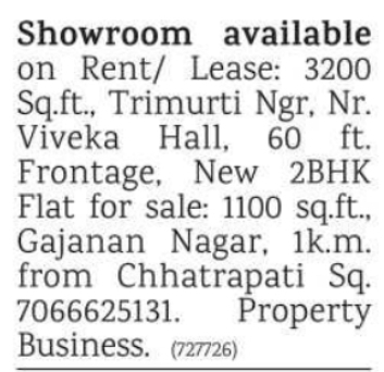 Showroom for Rent & 2 BHK Flat for Sale: Nagpur