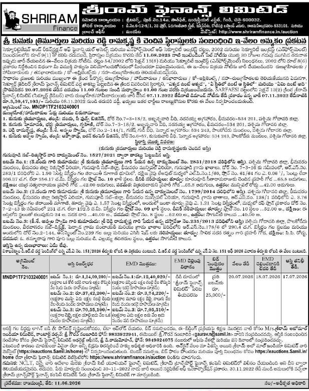 Shriram Finance E-Auction Notice