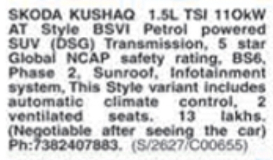 Skoda Kushaq SUV for Sale: Hyderabad