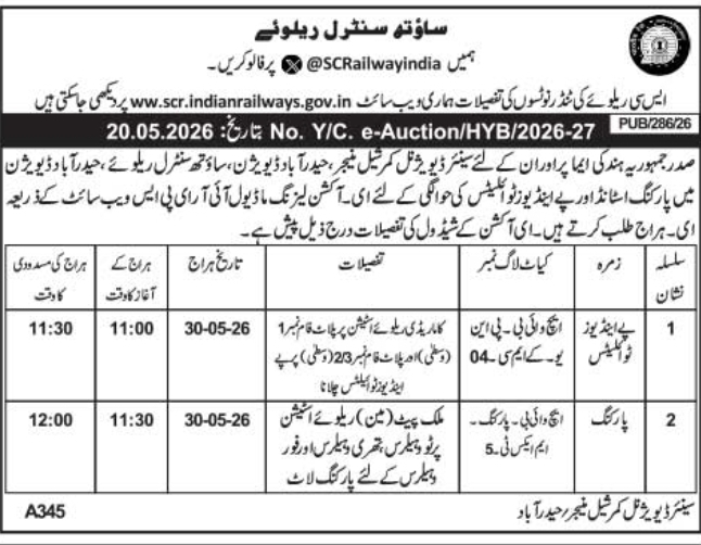 South Central Railway e-Auction Notice