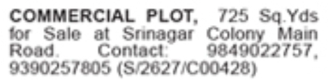 Srinagar Colony 725 Sq Yds Commercial Plot For Sale